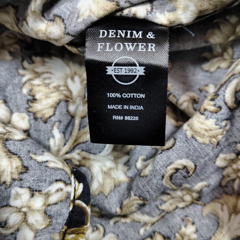 Denim & Flower Button Up Mens M Navy Gold Floral Baroque Slim Fit Cotton Shirt - Picture 4 of 7